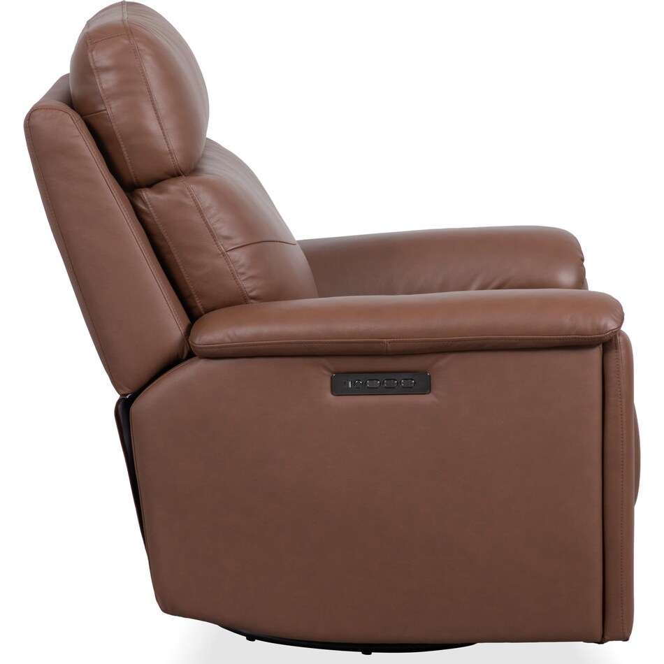 perfect match hickory power leather swivel glider recliner   