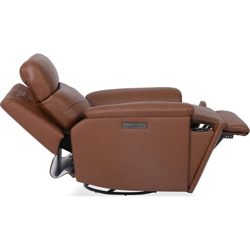 perfect match hickory power leather swivel glider recliner   