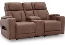 point clear caramel power reclining console loveseat   