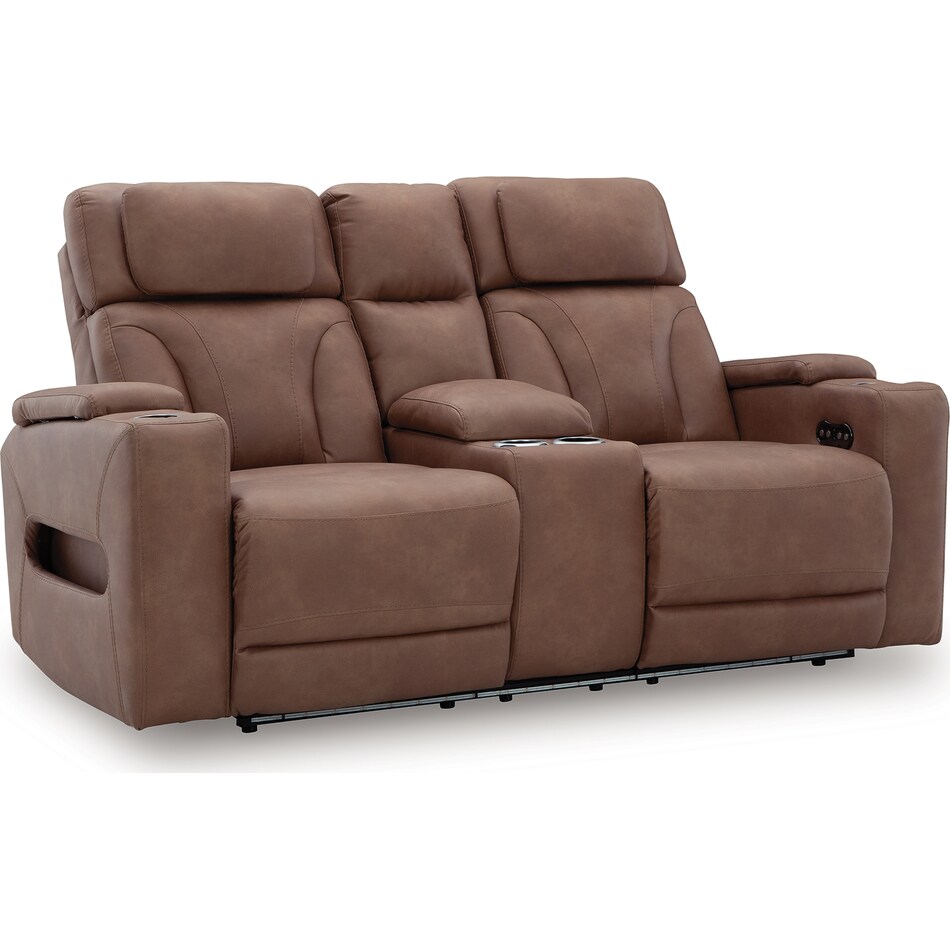 point clear caramel power reclining console loveseat   