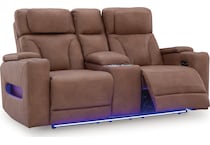 point clear caramel power reclining console loveseat   
