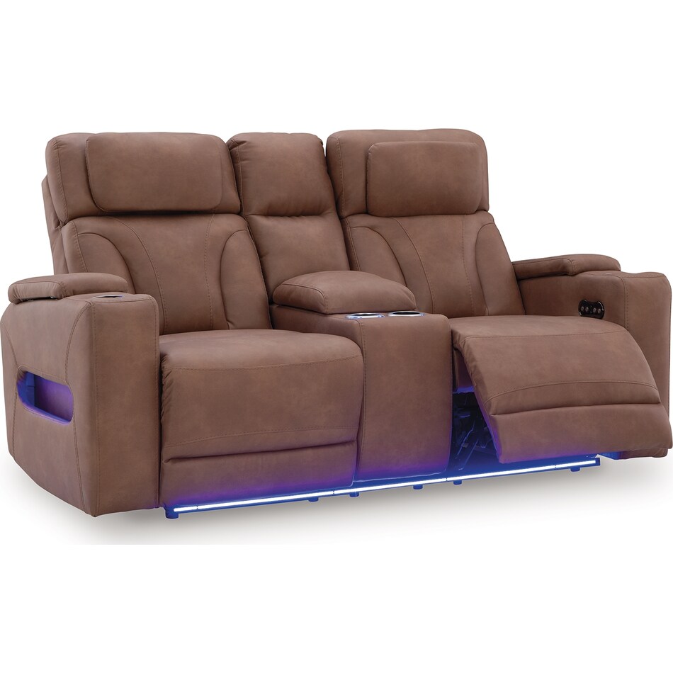 point clear caramel power reclining console loveseat   