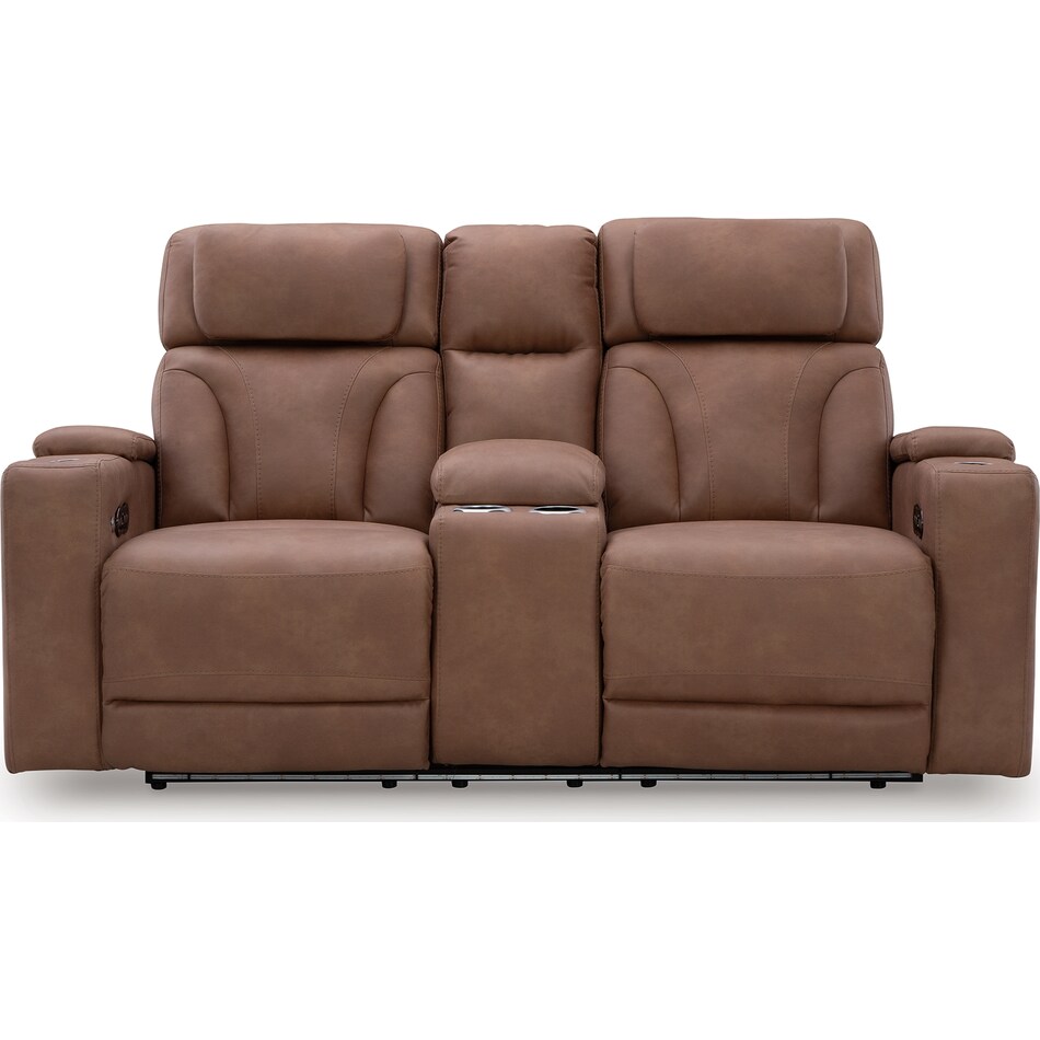 point clear caramel power reclining console loveseat   
