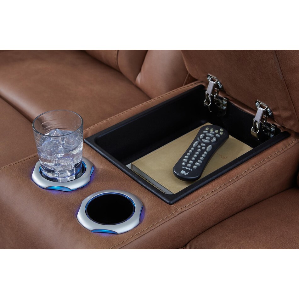 point clear caramel power reclining console loveseat   