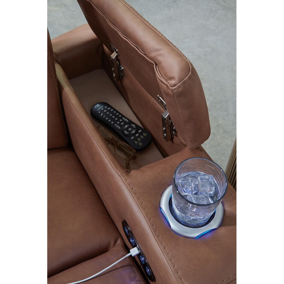 point clear caramel power reclining console loveseat   