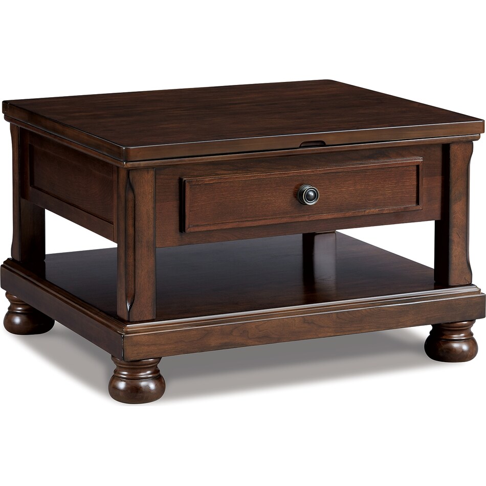 porter rustic brown cocktail table lift top   