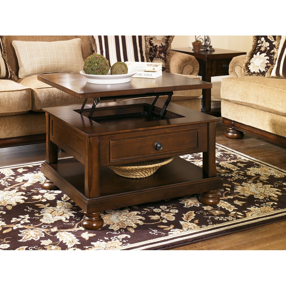 porter rustic brown cocktail table lift top   