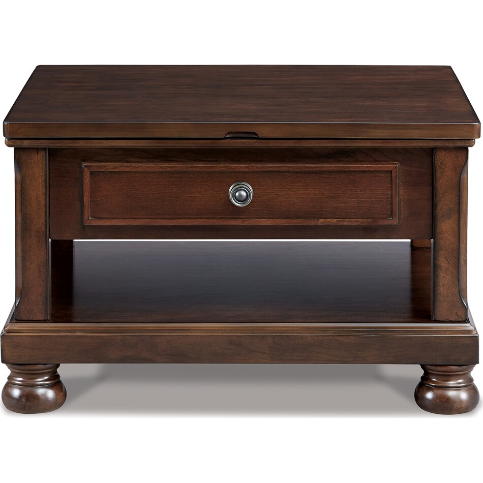 porter rustic brown cocktail table lift top   
