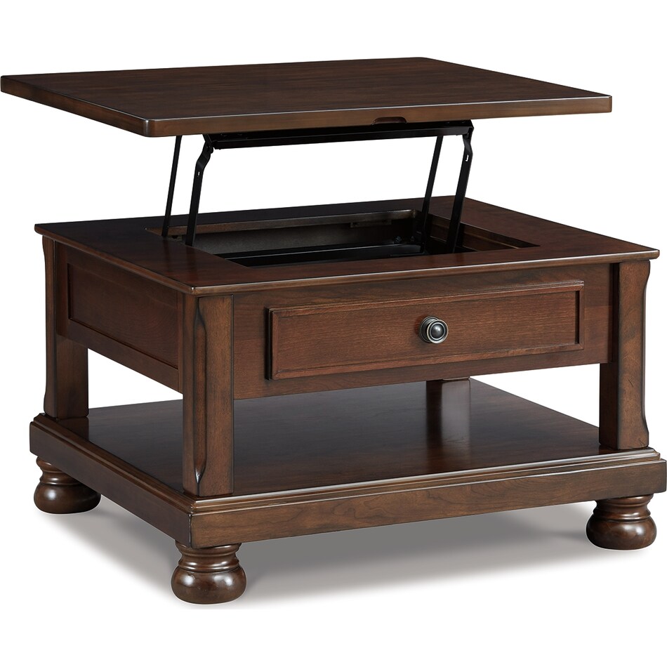 porter rustic brown cocktail table lift top   