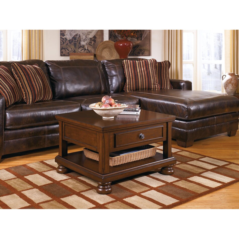 porter rustic brown cocktail table lift top   