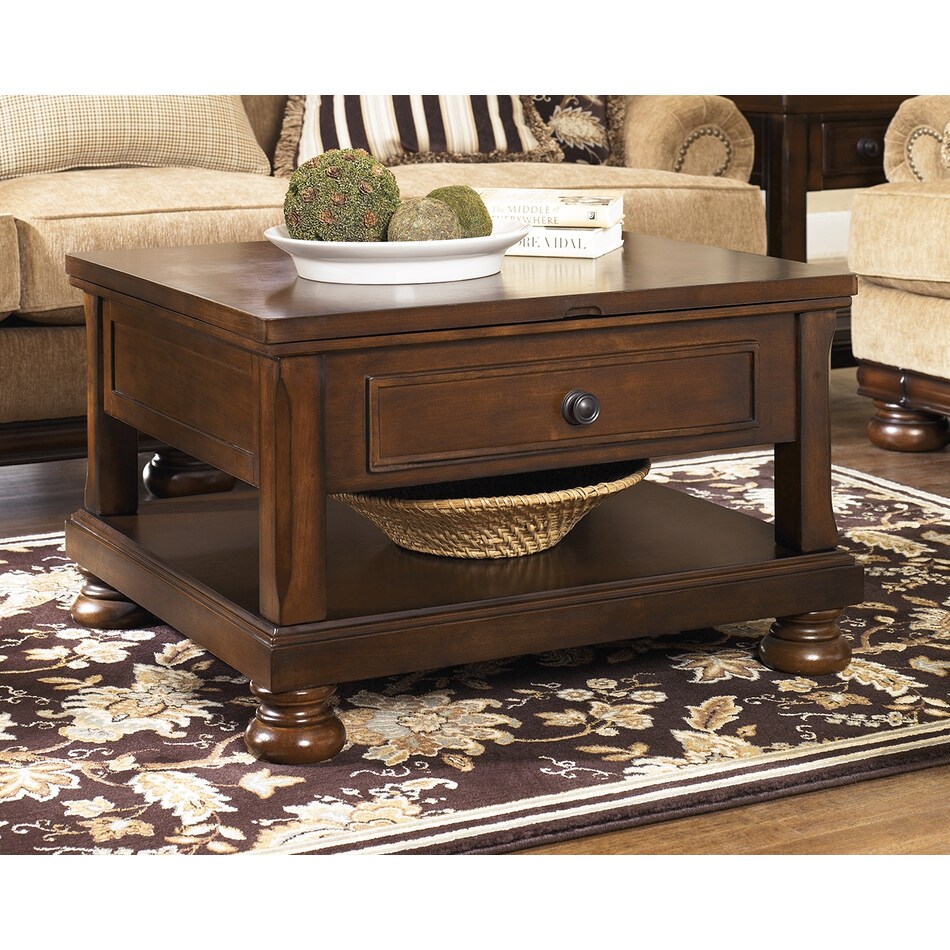 porter rustic brown cocktail table lift top   