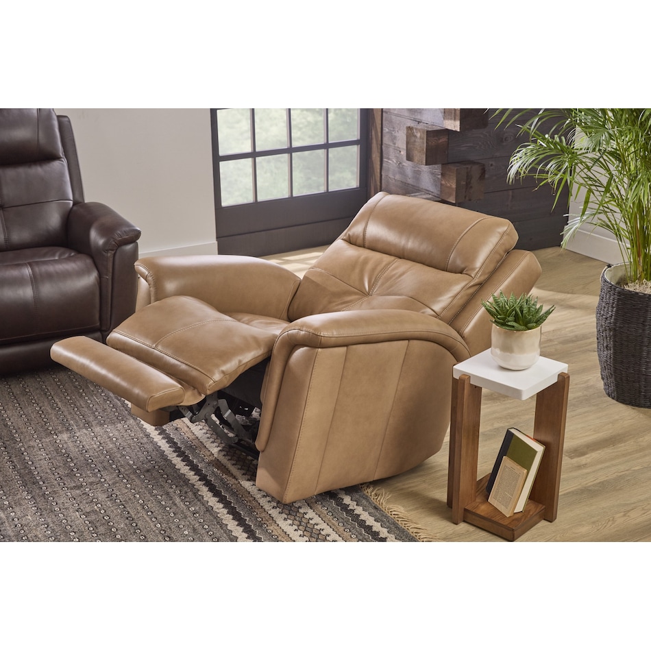randy almond power leather recliner   