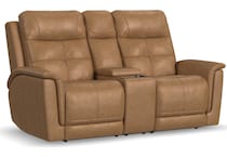 randy almond power leather reclining console loveseat   