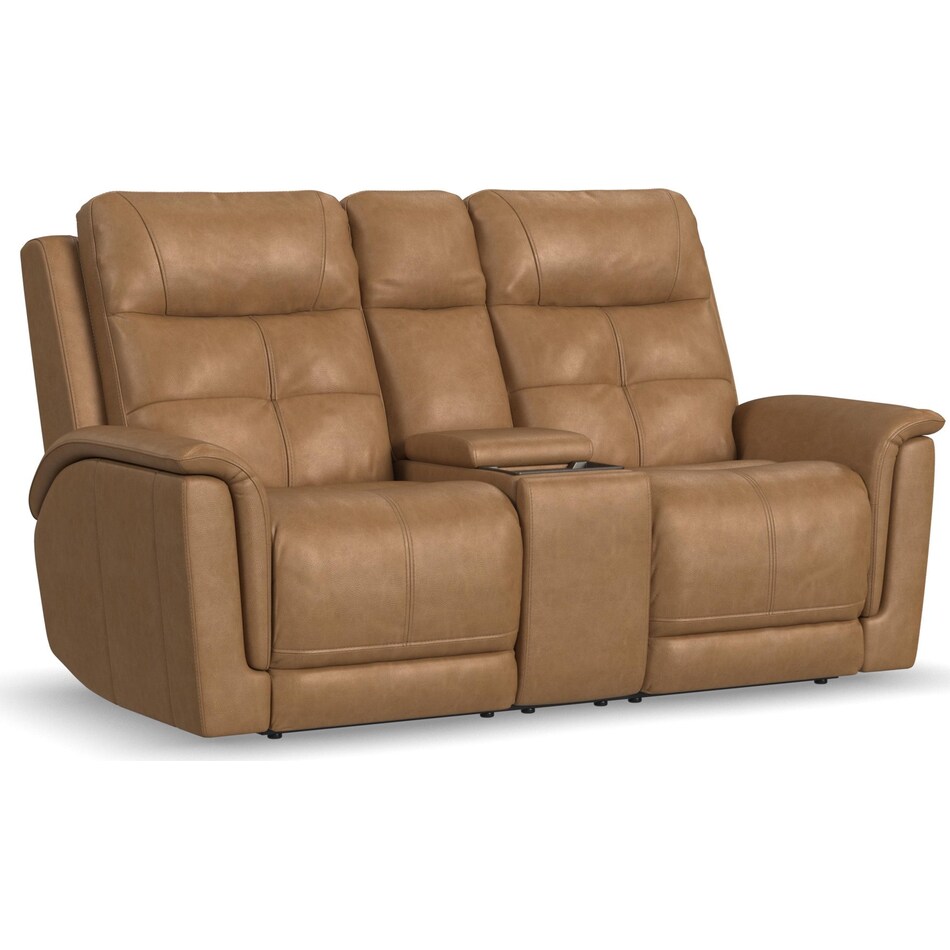 randy almond power leather reclining console loveseat   
