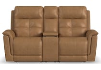 randy almond power leather reclining console loveseat   