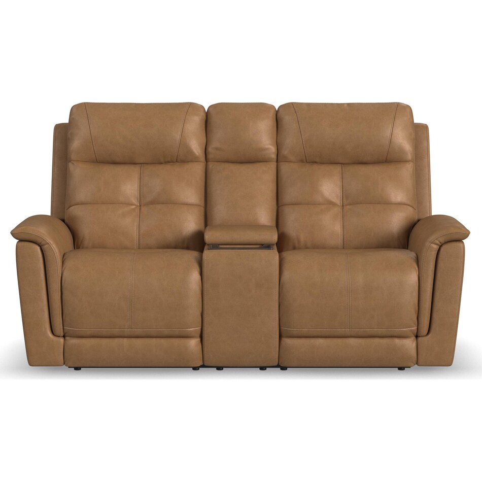 randy almond power leather reclining console loveseat   