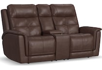 randy chocolate power leather reclining console loveseat   