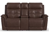 randy chocolate power leather reclining console loveseat   