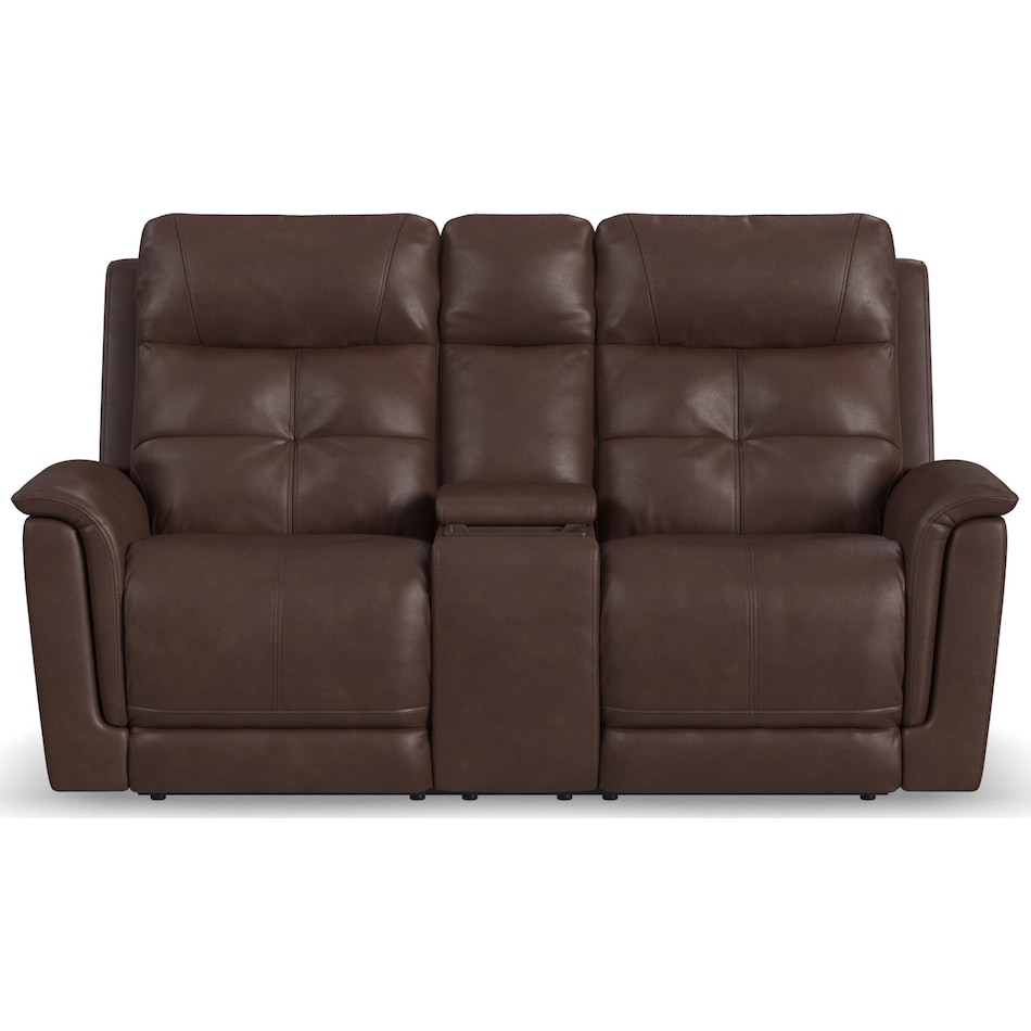 randy chocolate power leather reclining console loveseat   