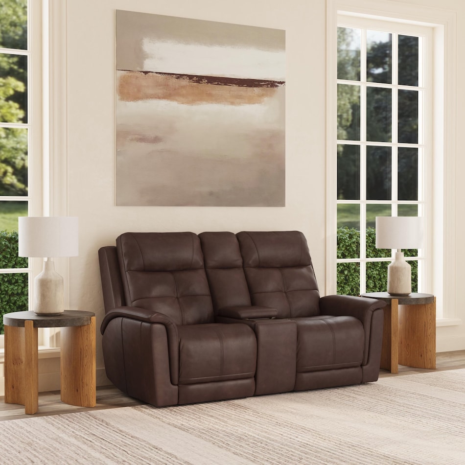 randy chocolate power leather reclining console loveseat   
