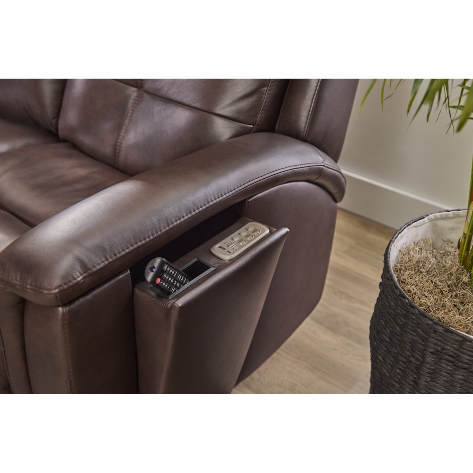 randy chocolate power leather reclining sofa   