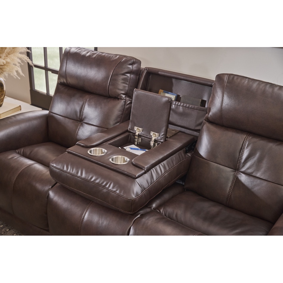 randy chocolate power leather reclining sofa   