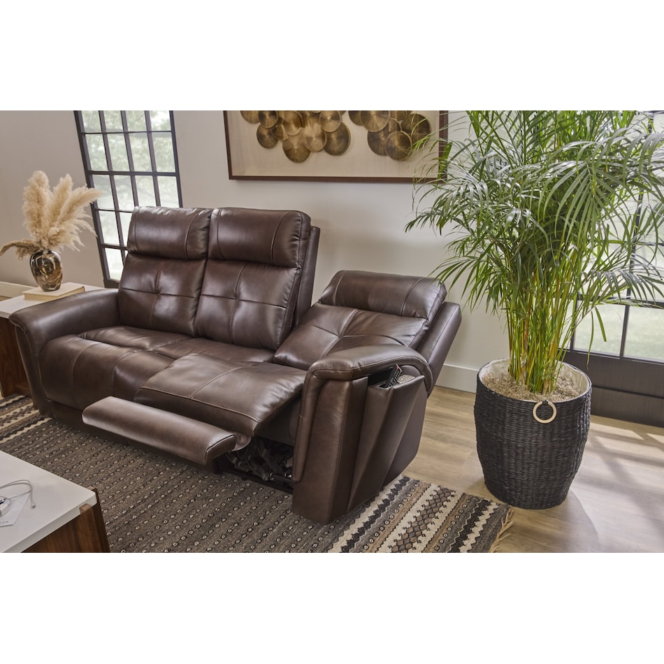 randy chocolate power leather reclining sofa   