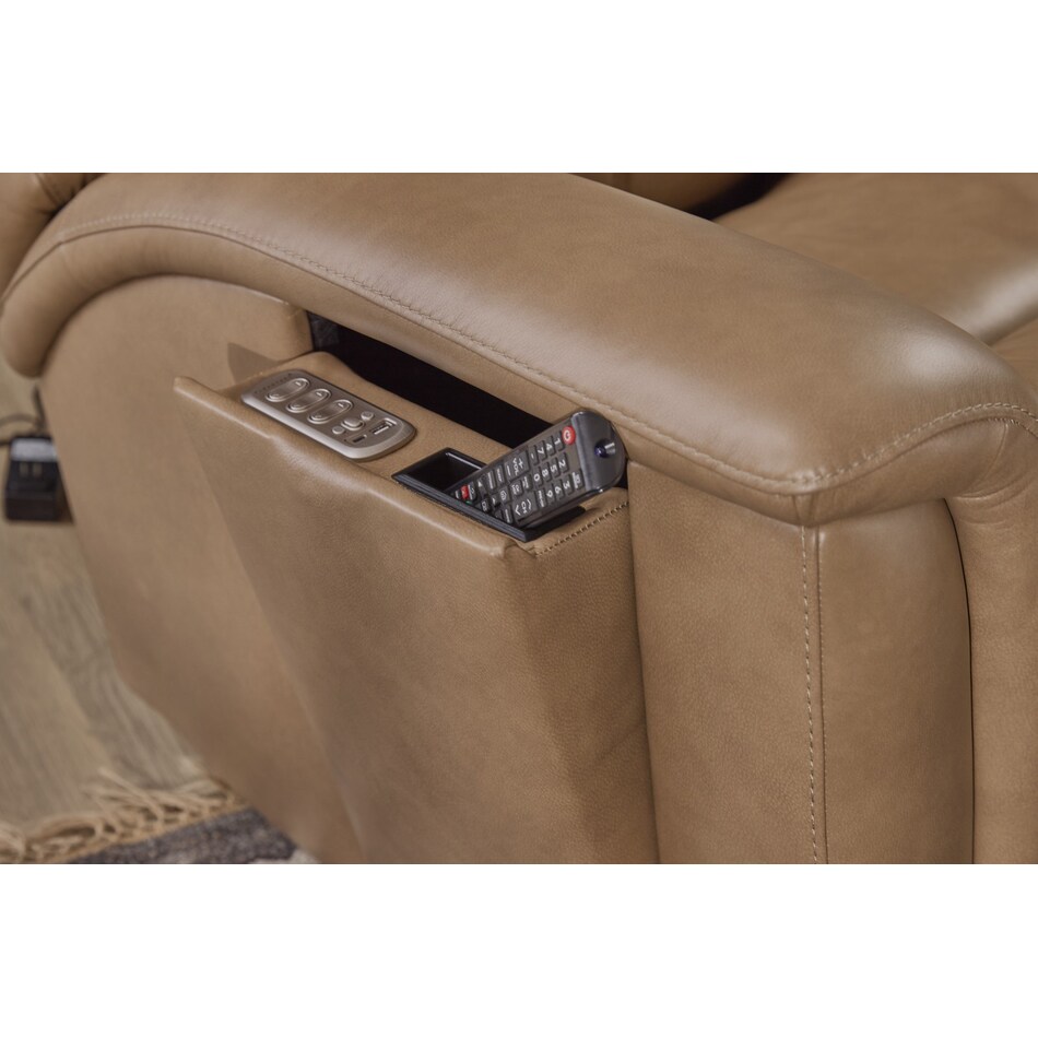 randy tan power leather reclining console loveseat   