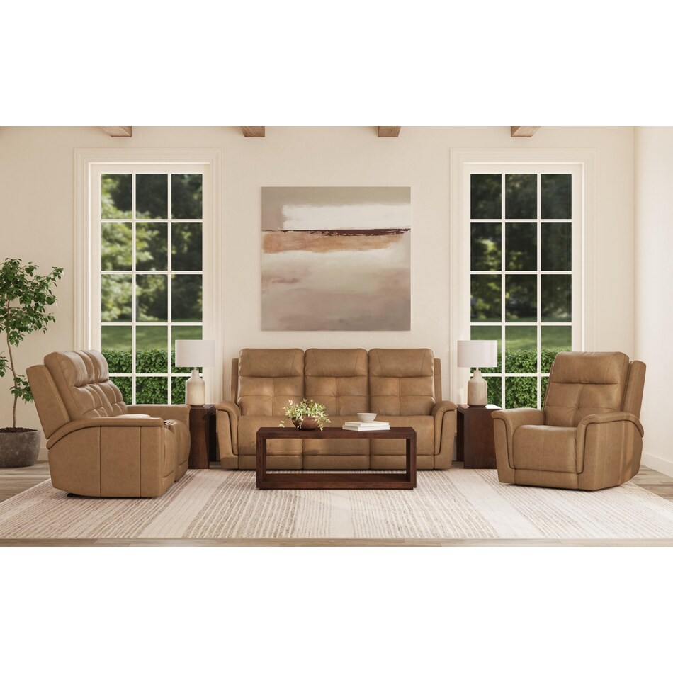 randy tan power leather reclining console loveseat   