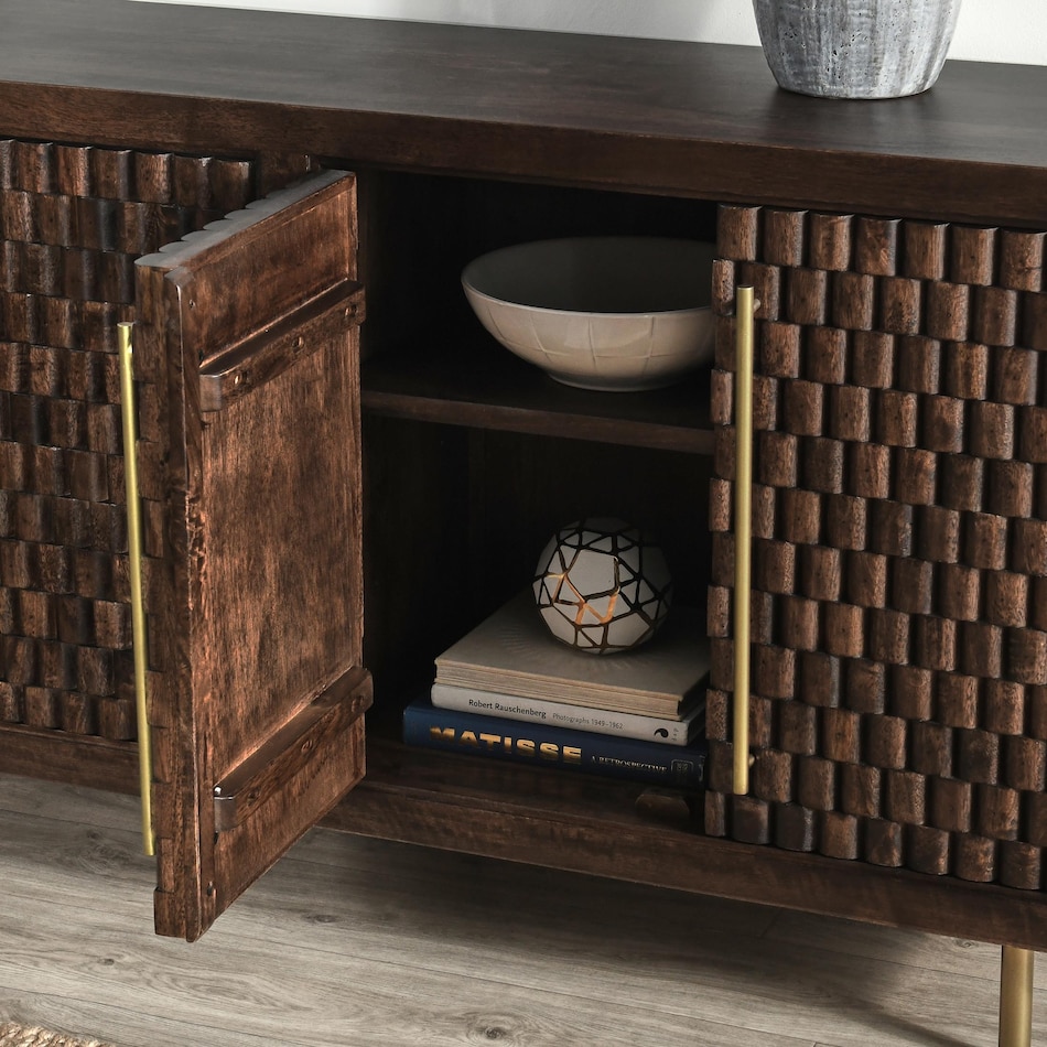 redford chat set bark brown accent cabinet   