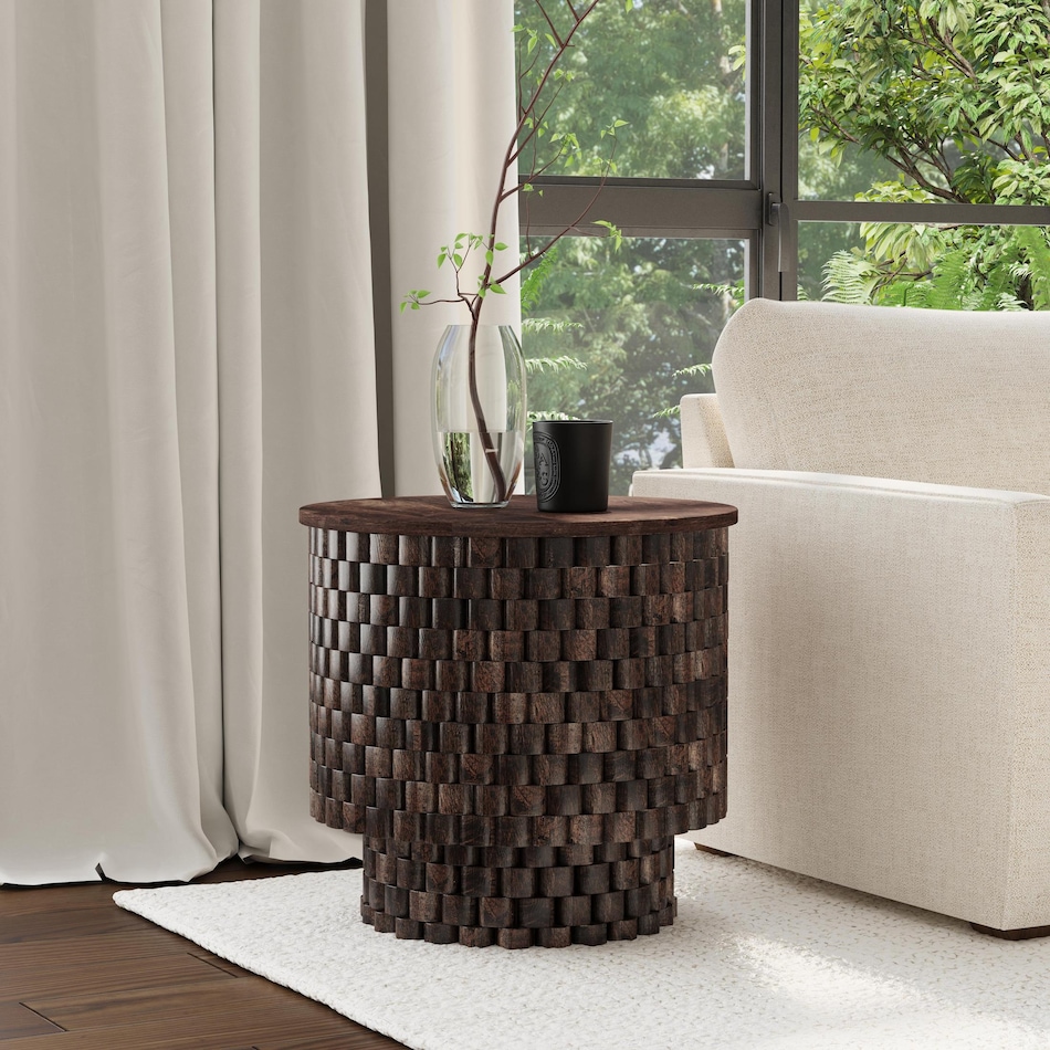 redford chat set bark brown end table   