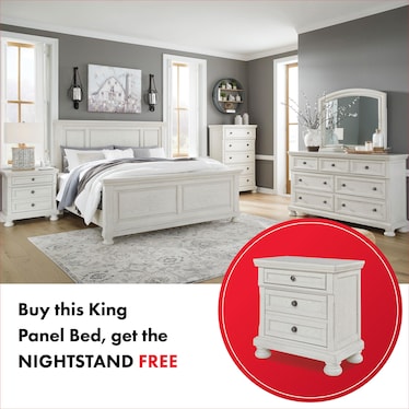 ROBBINSDALE PANEL BED WITH FREE NIGHTSTAND!