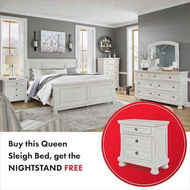 ROBBINSDALE SLEIGH BED WITH FREE NIGHTSTAND!
