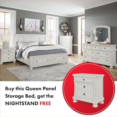 ROBBINSDALE PANEL STORAGE BED WITH FREE NIGHTSTAND!