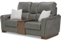 samantha grey power leather reclining console loveseat   