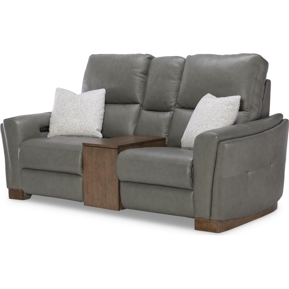 samantha grey power leather reclining console loveseat   