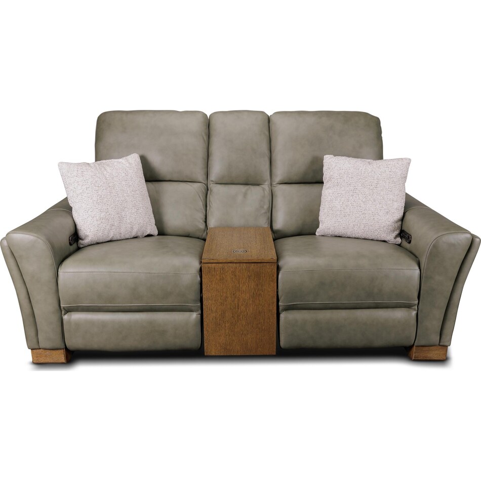 samantha grey power leather reclining console loveseat   