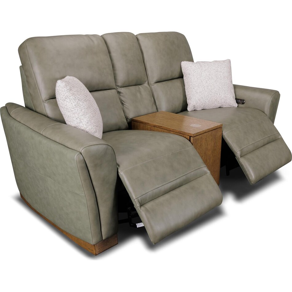 samantha grey power leather reclining console loveseat   
