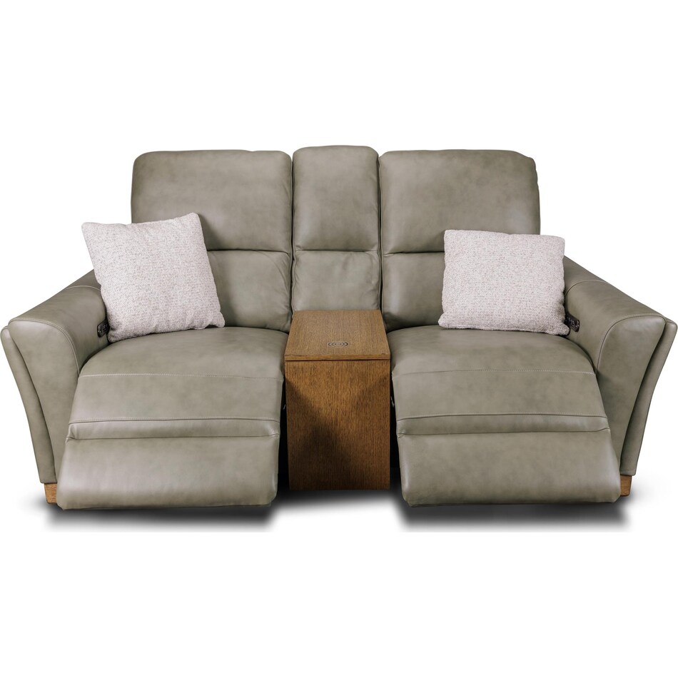 samantha grey power leather reclining console loveseat   