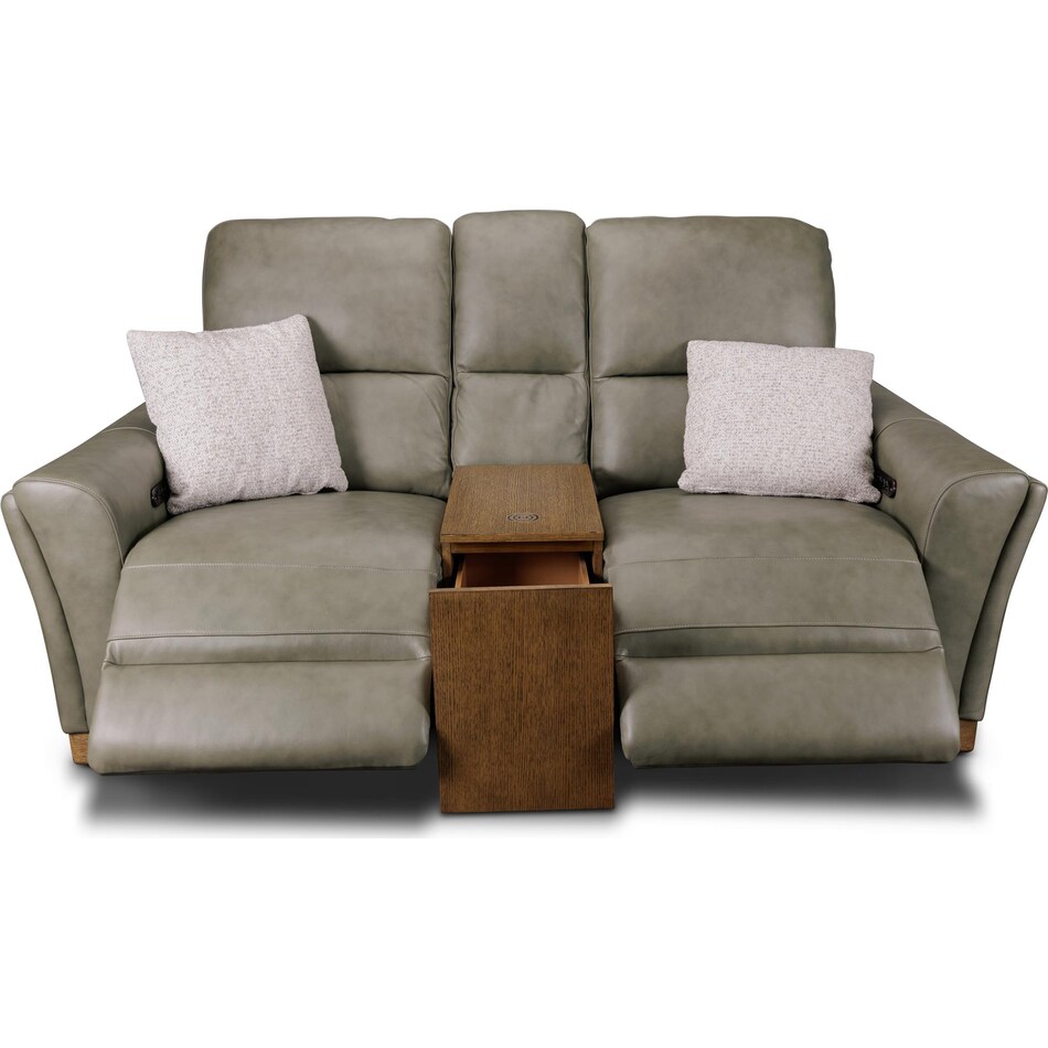 samantha grey power leather reclining console loveseat   