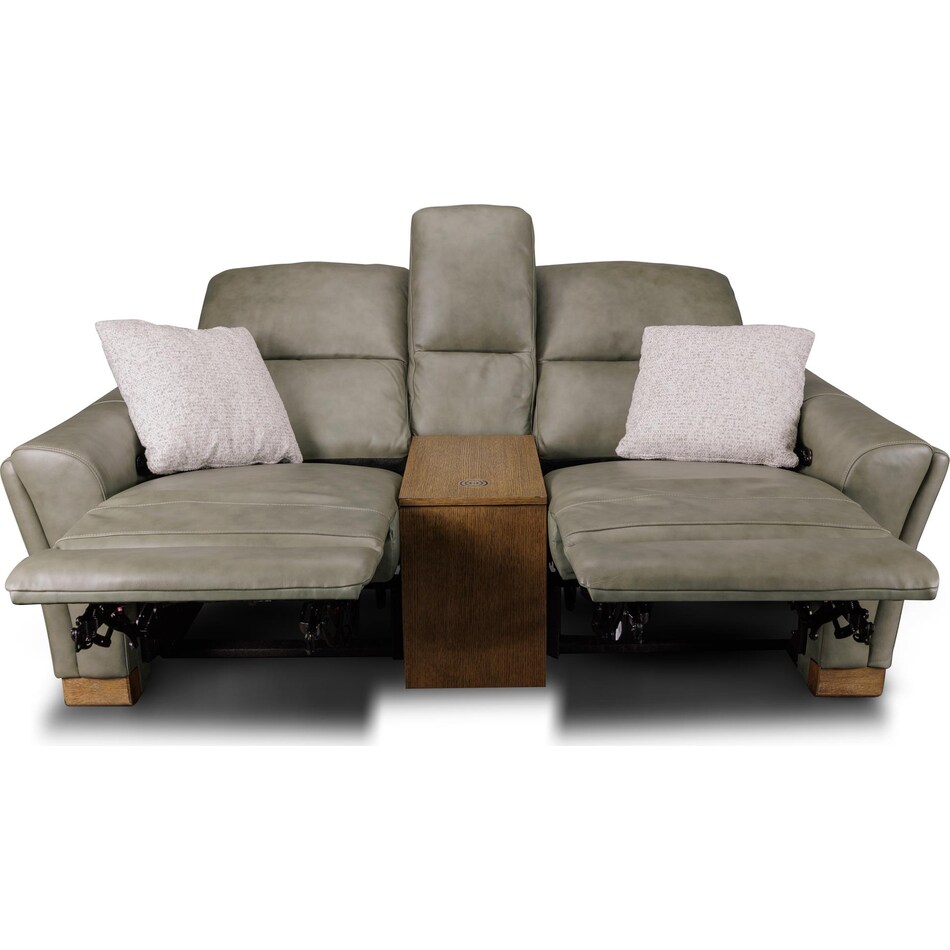 samantha grey power leather reclining console loveseat   