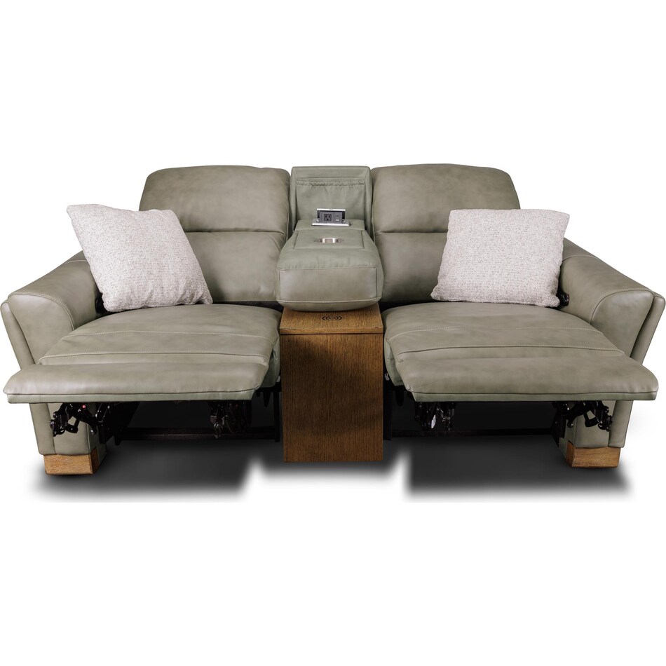 samantha grey power leather reclining console loveseat   