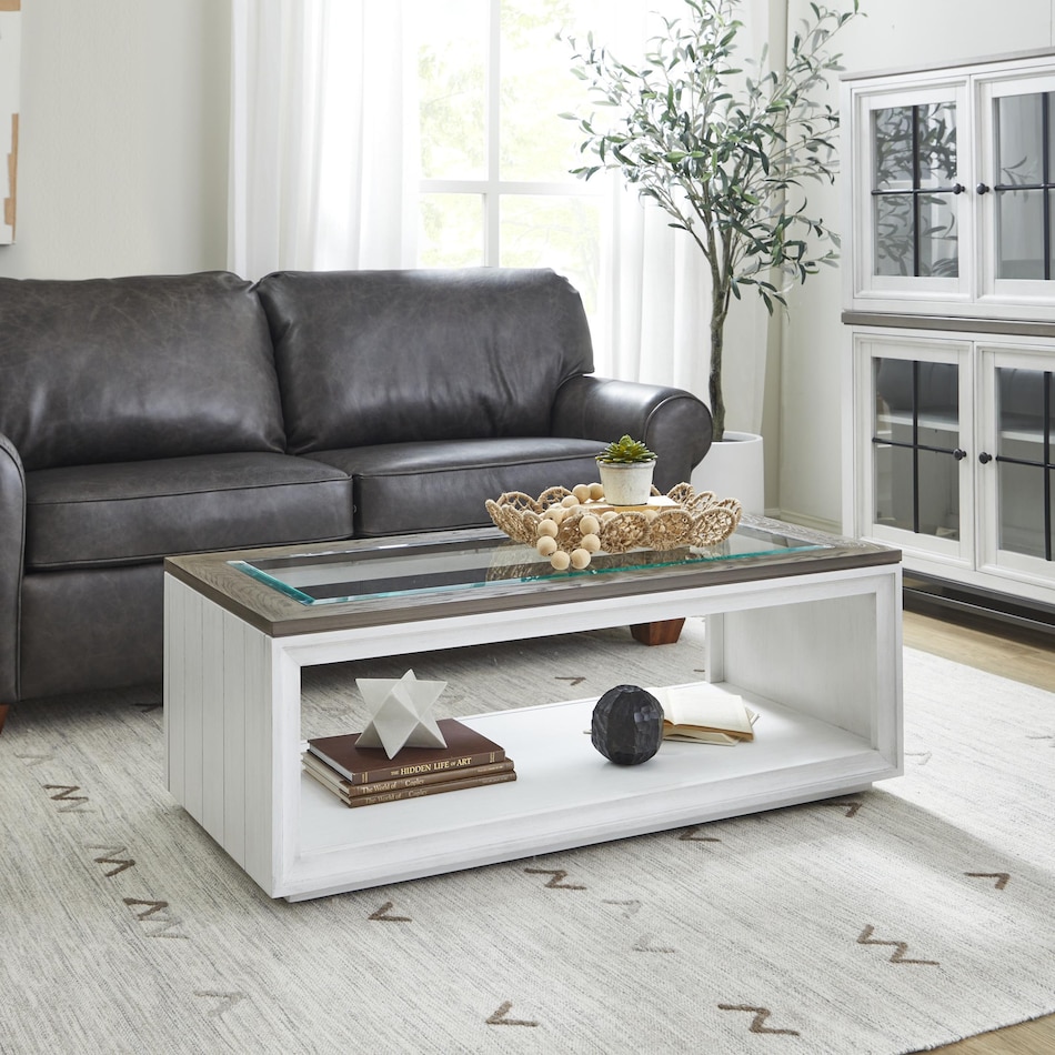 sandusky white brown cocktail table casters   