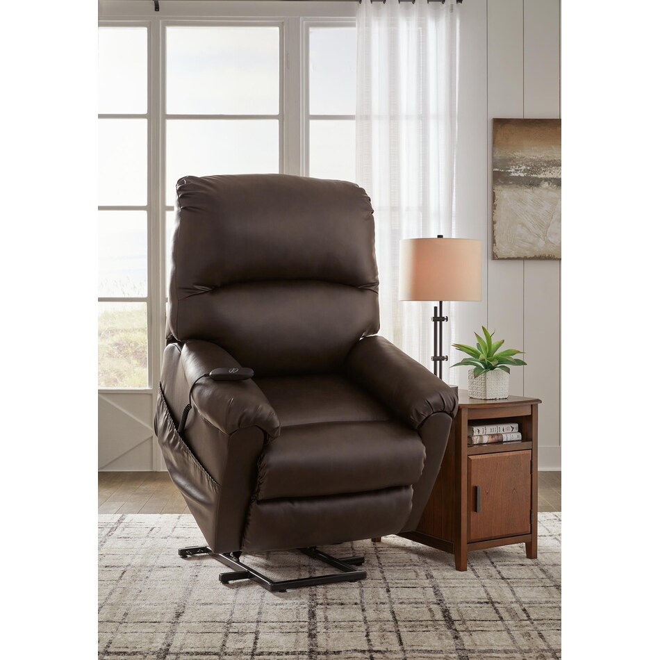 shadowboxer chocolate faux leather lift recliner   