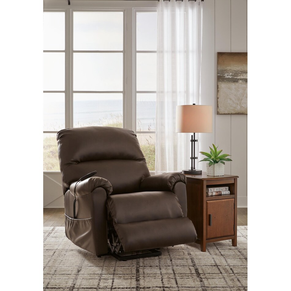 shadowboxer chocolate faux leather lift recliner   