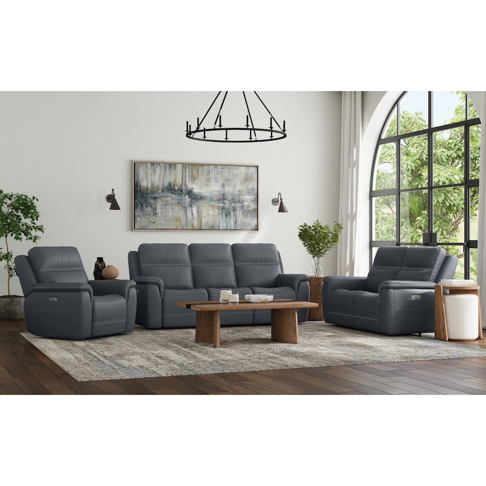shelby blue power leather recliner   