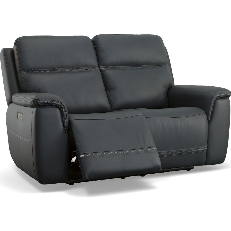 shelby blue power leather reclining console loveseat   
