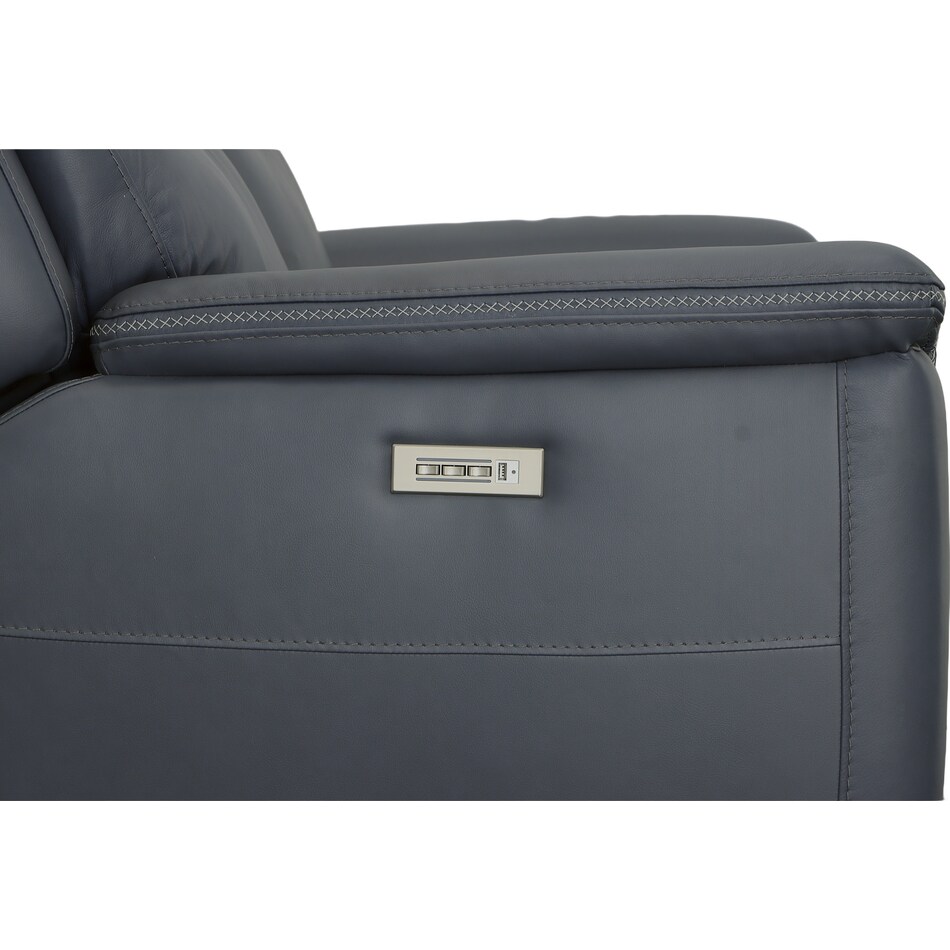 shelby blue power leather reclining console loveseat   