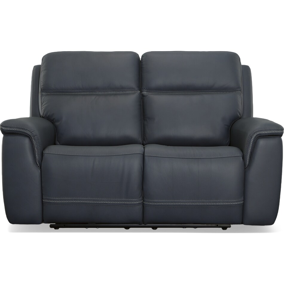 shelby blue power leather reclining console loveseat   