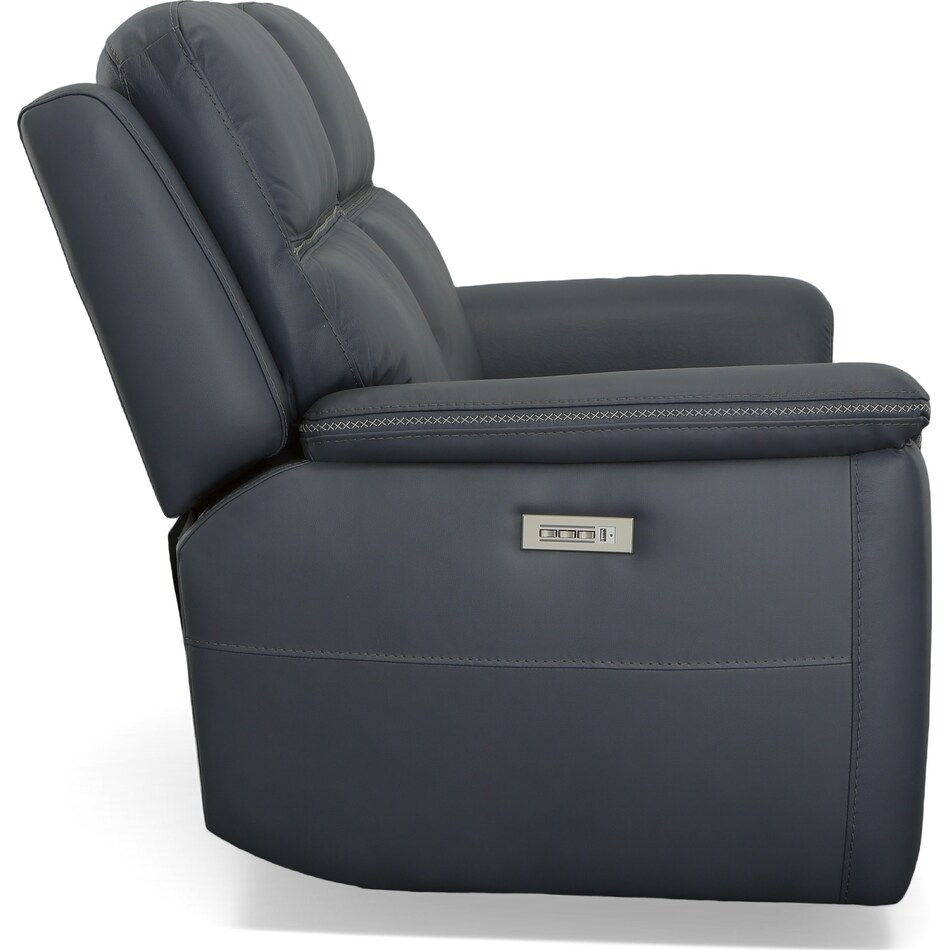 shelby blue power leather reclining console loveseat   